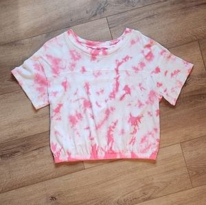 So junior's short sleeve top, elastic bottom, size medium, pink tie dye